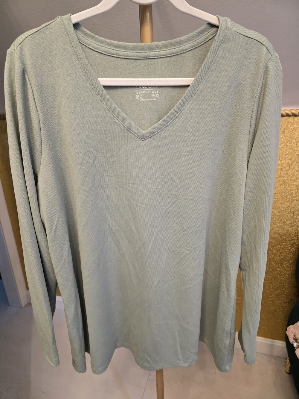 Denim&Co Light Sage V-Neck Long Sleeve Top